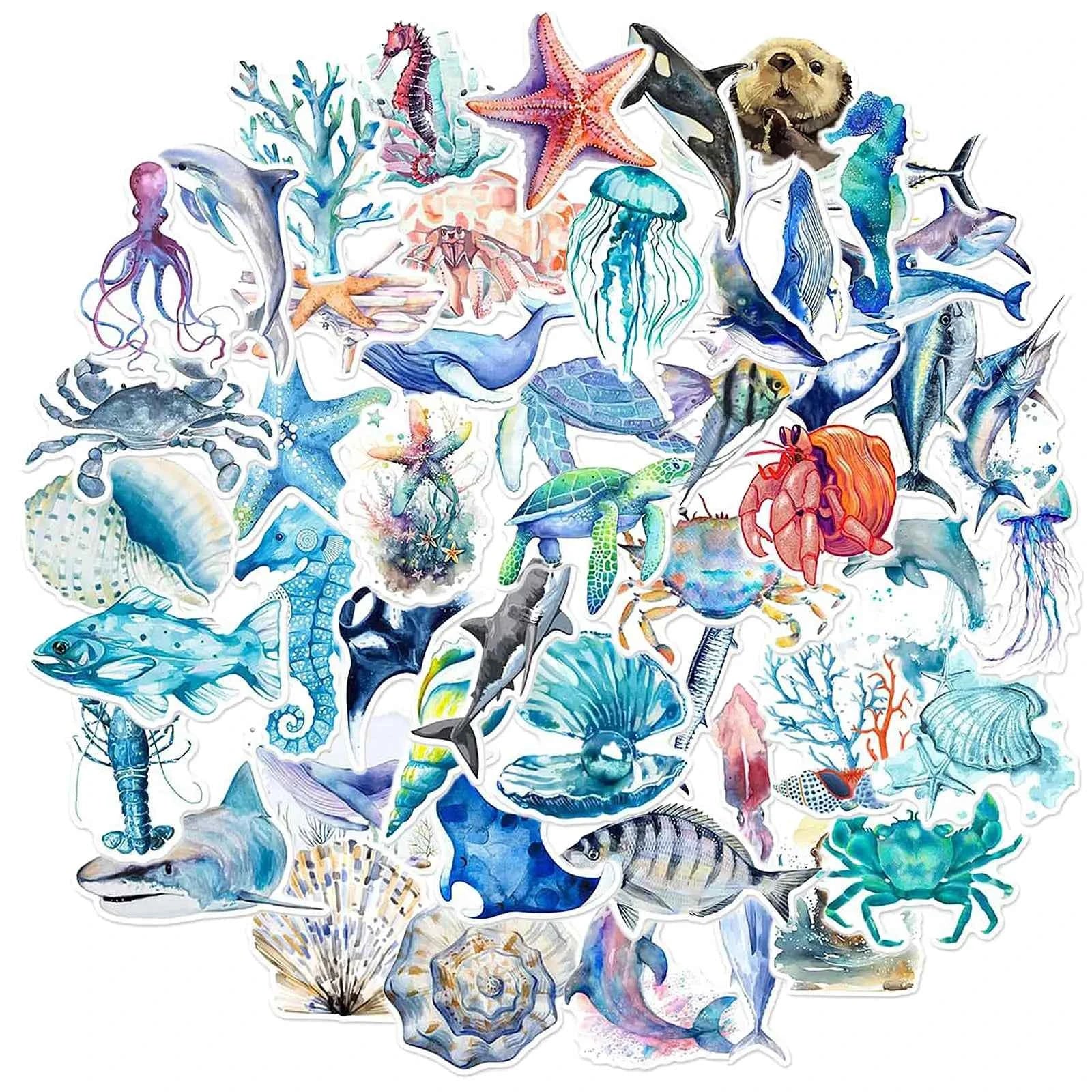 50PCS Ocean Animals Stickers – Waterproof Marine Life Decals for Kids