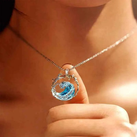 Ocean Wave Necklace – Adjustable Copper Pendant with Electroplated Finish