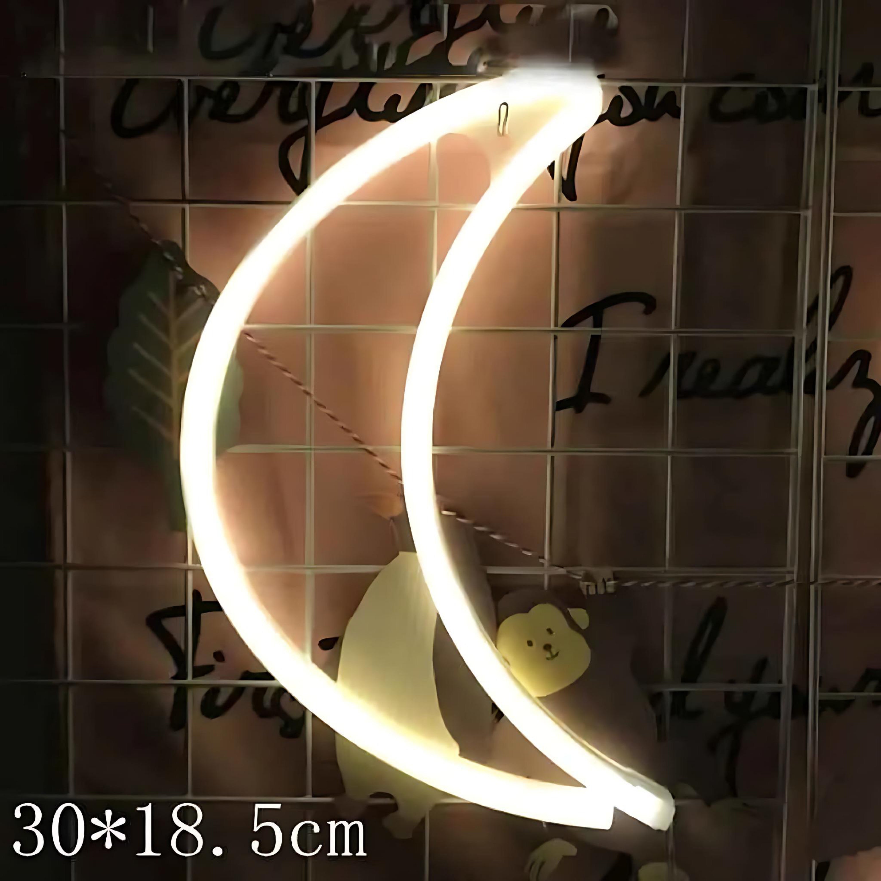 Yellow neon LED crescent moon wall light