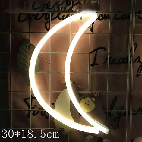 Yellow neon LED crescent moon wall light