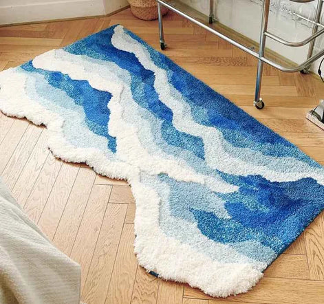 Blue Ocean Wave Bedside Blanket – Soft Coastal Style Rug/Throw