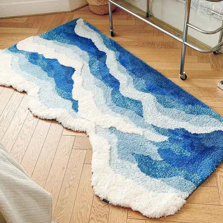 Blue Ocean Wave Bedside Blanket – Soft Coastal Style Rug/Throw