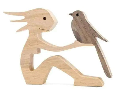 Wood Dog Sculpture – Handmade Wooden Figurine | Human & Dog Friendship Home Decor Gift for Pet Lovers