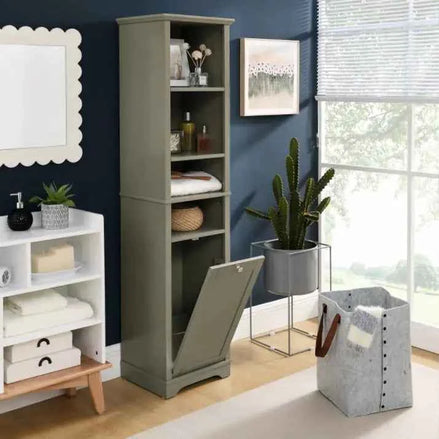 64” Tall Bathroom Storage Cabinet | Modern Grey Organizer for Home & Office