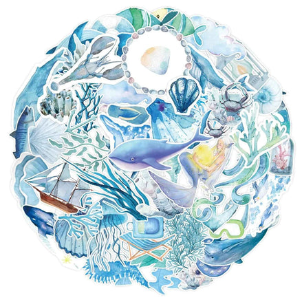 Yoksas 50pcs Ocean Stickers Set – Blue Beach Waterproof Vinyl Marine Life Decals for Water Bottles, Laptops, Scrapbooking & DIY Crafts