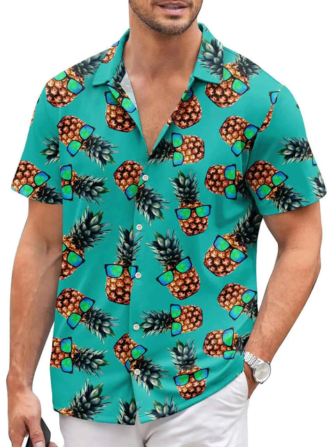 Men’s Hawaiian Pineapple Print Shirt | Funny Summer Button-Down Beach Vacation Shirt – Casual Tropical Top