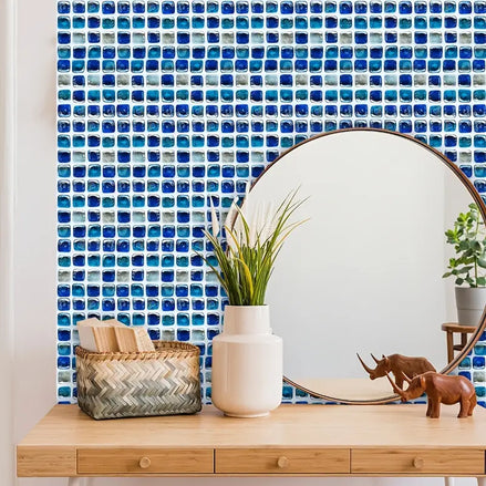 10 Ocean Blue Removable Mosaic Tile Stickers – Waterproof Decorative Wall Tiles for Kitchen, Bathroom, and Home Renovation (Set of 10)