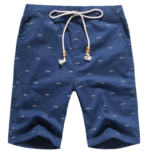 Janmid Mens Linen Short Casual Drawstring Summer Beach Shorts for Men Navy Fish XL