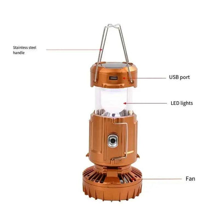 Portable Hand Crank Solar Lantern with Fan & USB Charger – LED Camping Light for Outdoor & Emergency Use