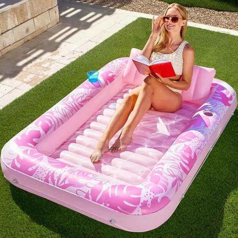 Inflatable Pool Floating Bed – Eco-Friendly PVC Lounge with Backrest for Adults, Blue & Pink