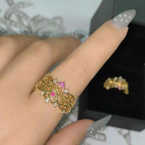 Royal Ocean Blue Crown Ring – Medieval Princess Style