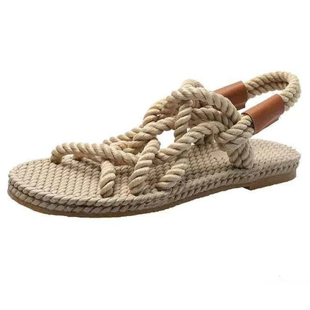 Woven Rope Women’s Sandals – Bohemian Casual Fashion Flats with Ankle Straps, Breathable Open-Toe Summer Sandals for Beach, Travel & Everyday Comfort (Black & Apricot)