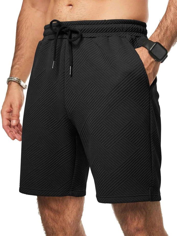 JMIERR Mens Casual Texture Shorts Drawstring Summer Beach Shorts with Pockets Sweat Short Pants 7 Inch Inseam XL Black