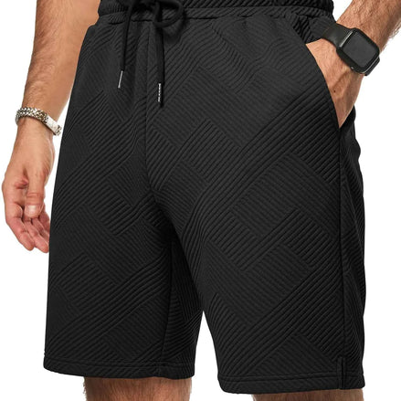 JMIERR Mens Casual Texture Shorts Drawstring Summer Beach Shorts with Pockets Sweat Short Pants 7 Inch Inseam XL Black
