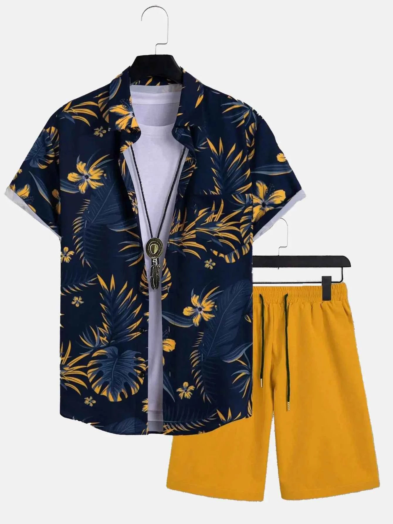 Men’s 3D Print Beach Outfit | Hawaiian Short Sleeve Shirt & Matching Shorts Set for Summer Vacation, Beach & Casual Wear