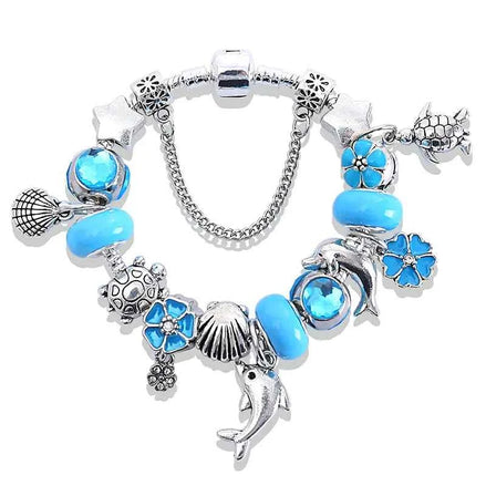Ocean-Themed Star & Dolphin Charm Bracelet – Crystal Jewelry for Women