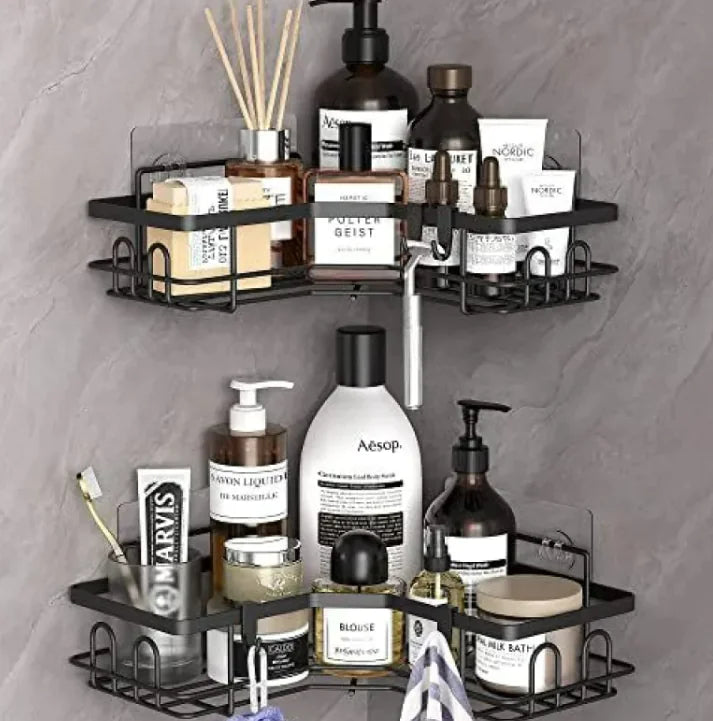 Iron Triangle Bathroom Storage Rack Set – Corner Wall Organizer Shelves for Toiletries, Shower, and Home Décor