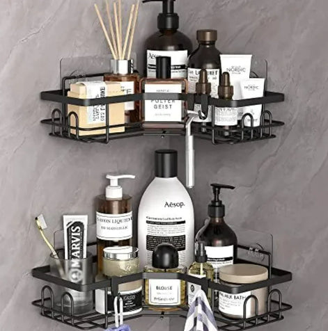 Iron Triangle Bathroom Storage Rack Set – Corner Wall Organizer Shelves for Toiletries, Shower, and Home Décor