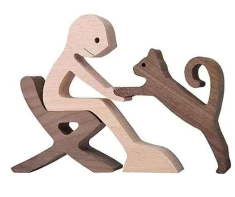 Wood Dog Sculpture – Handmade Wooden Figurine | Human & Dog Friendship Home Decor Gift for Pet Lovers