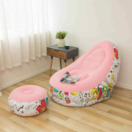 Thick Inflatable Lazy Sofa with Footstool – Comfortable Portable Lounge Chair for Indoor & Outdoor Relaxation | Air Couch with Ottoman