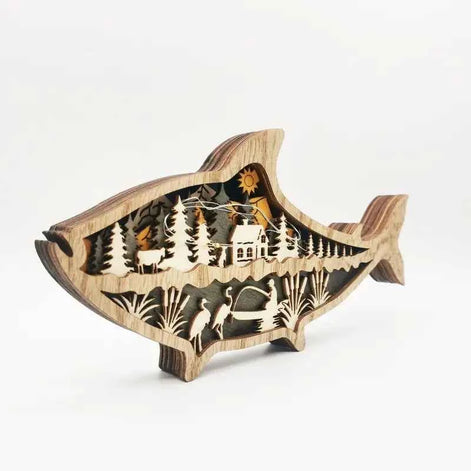 Wooden Fish Carving – Creative Ocean Art Desktop & Shelf Decor