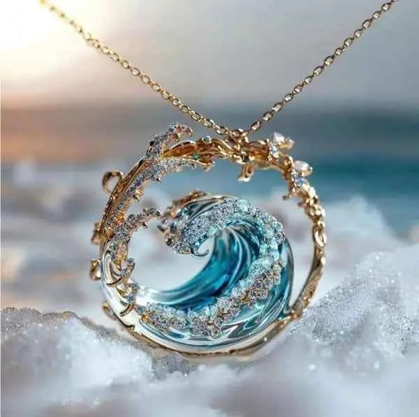 Ocean Wave Necklace – Adjustable Copper Pendant with Electroplated Finish