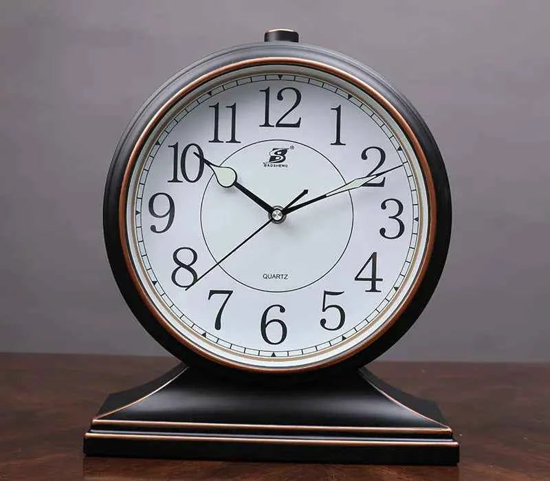 Vintage Quartz Pendulum Desk Clock | Silent Table Clock for Living Room & Bedroom | Retro Decorative Timepiece 10-Inch