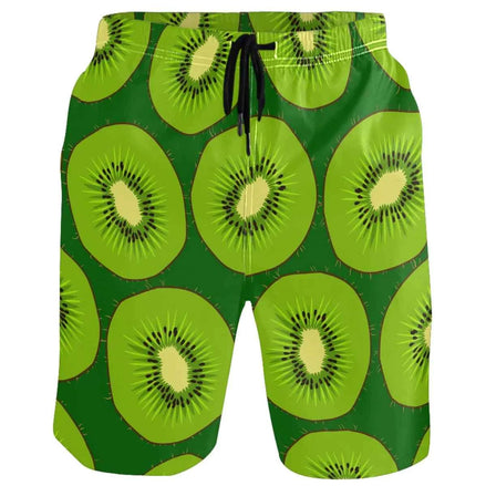 visesunny Summer Green Kiwi Fruit Print Mens Swimtrunks Quick Dry Casual Hawaiian Mesh Lining Beach Board Shorts