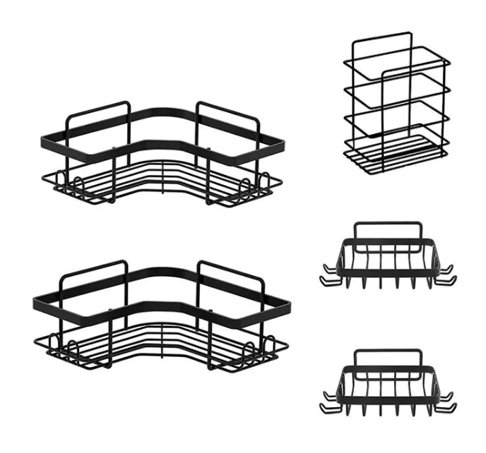 Iron Triangle Bathroom Storage Rack Set – Corner Wall Organizer Shelves for Toiletries, Shower, and Home Décor