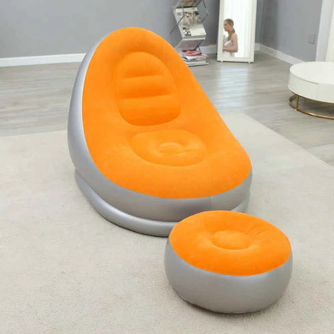 Thick Inflatable Lazy Sofa with Footstool – Comfortable Portable Lounge Chair for Indoor & Outdoor Relaxation | Air Couch with Ottoman
