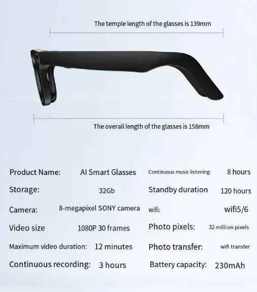 AI Tech Smart Glasses - HD Video Recording & Touch Controls