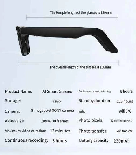 AI Tech Smart Glasses - HD Video Recording & Touch Controls