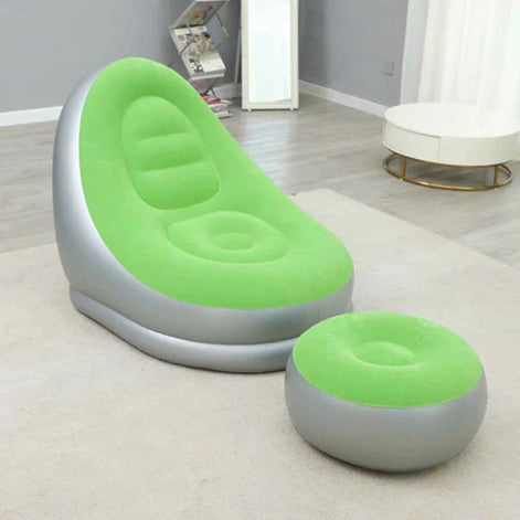Thick Inflatable Lazy Sofa with Footstool – Comfortable Portable Lounge Chair for Indoor & Outdoor Relaxation | Air Couch with Ottoman