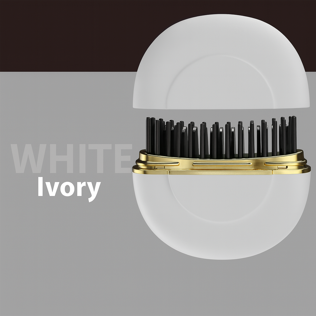 Hair straightening comb in Ivory White color with elegant gold accents.
