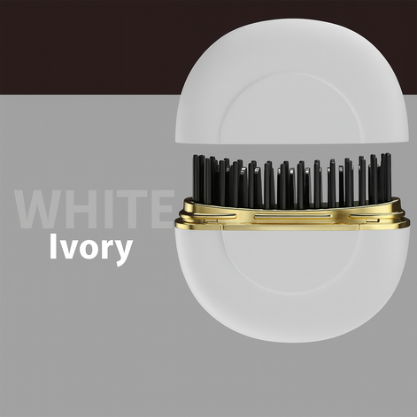 Hair straightening comb in Ivory White color with elegant gold accents.
