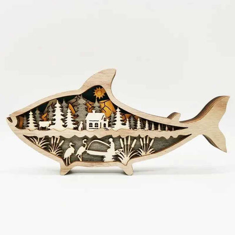 Wooden Fish Carving – Creative Ocean Art Desktop & Shelf Decor
