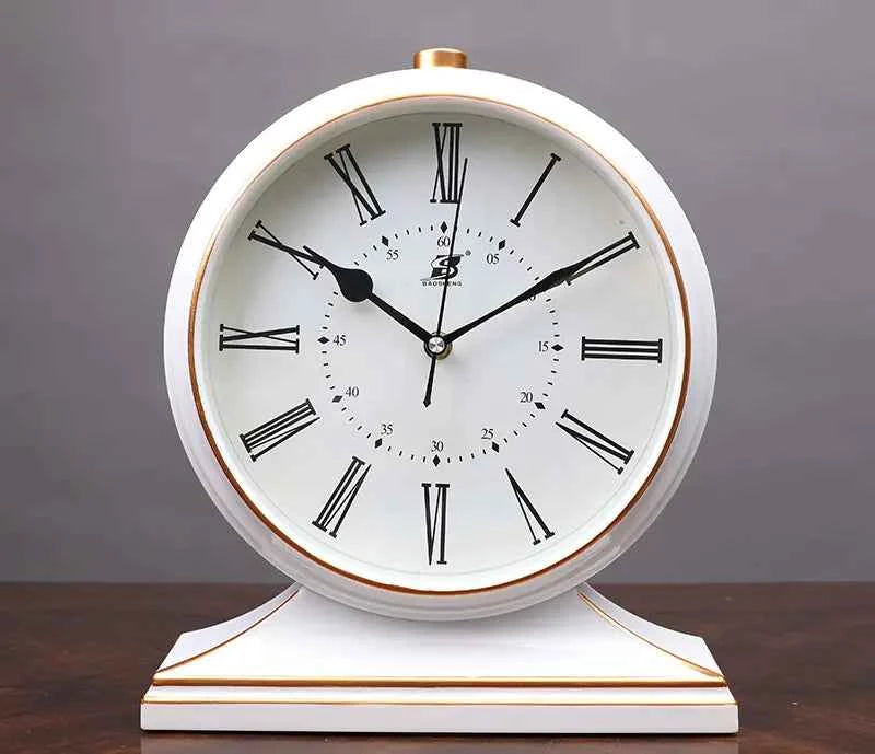 Vintage Quartz Pendulum Desk Clock | Silent Table Clock for Living Room & Bedroom | Retro Decorative Timepiece 10-Inch