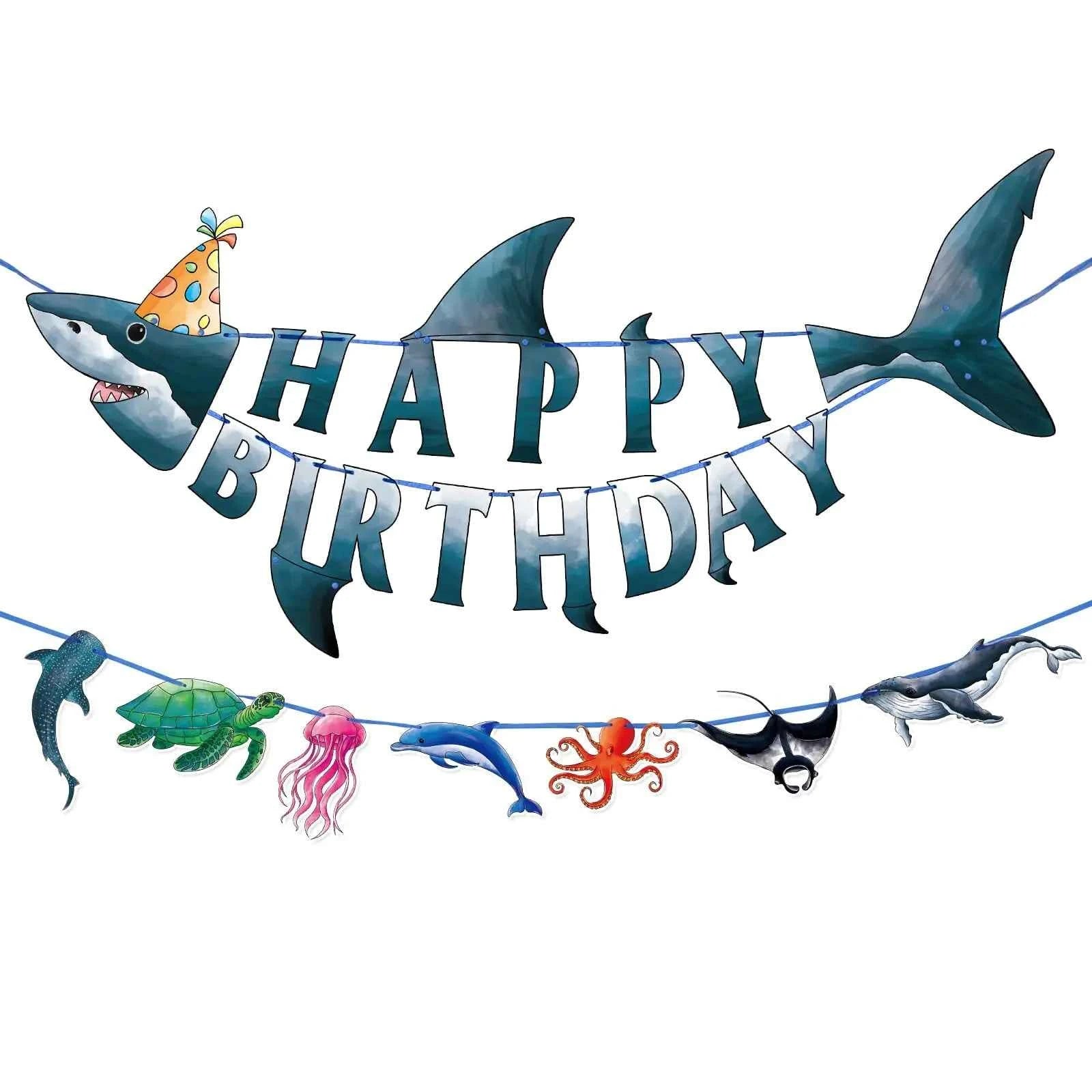 Shark Happy Birthday Banner – Ocean Theme Party Decorations