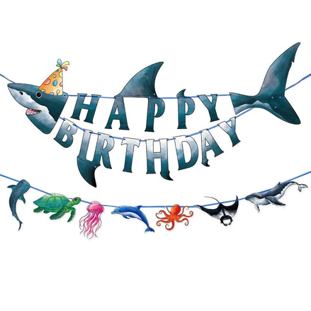 Shark Happy Birthday Banner – Ocean Theme Party Decorations