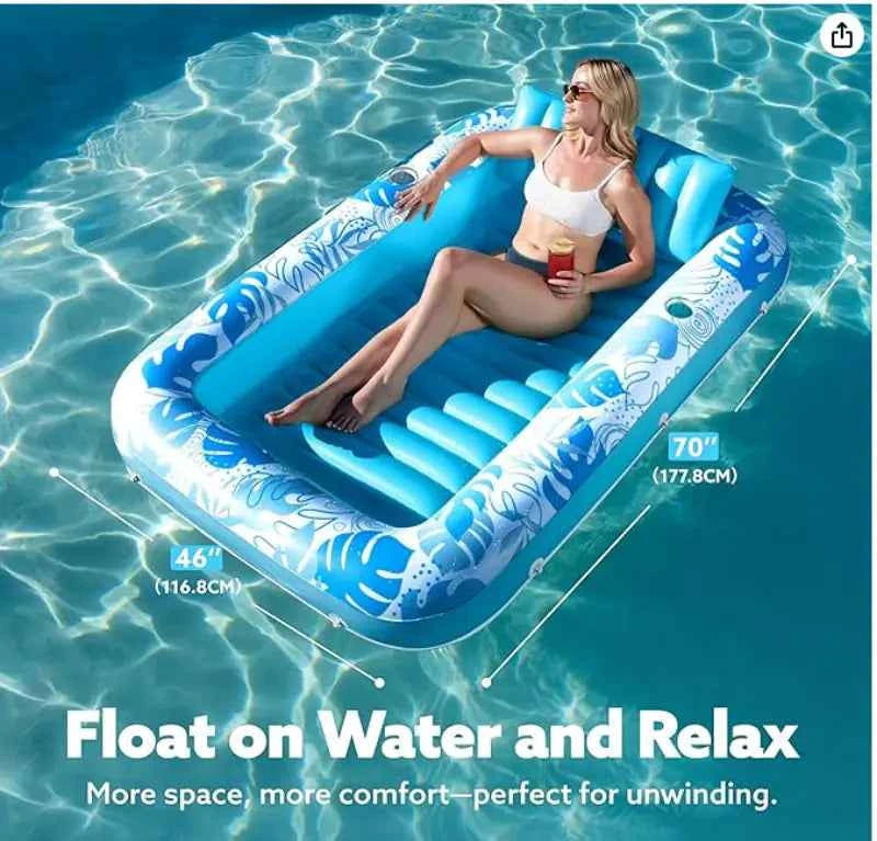Inflatable Pool Floating Bed – Eco-Friendly PVC Lounge with Backrest for Adults, Blue & Pink