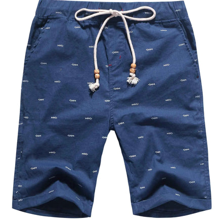 Janmid Mens Linen Short Casual Drawstring Summer Beach Shorts for Men Navy Fish XL