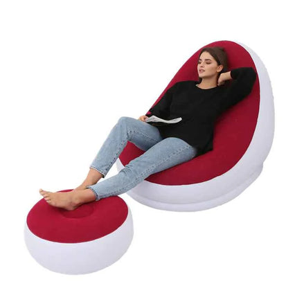 Thick Inflatable Lazy Sofa with Footstool – Comfortable Portable Lounge Chair for Indoor & Outdoor Relaxation | Air Couch with Ottoman