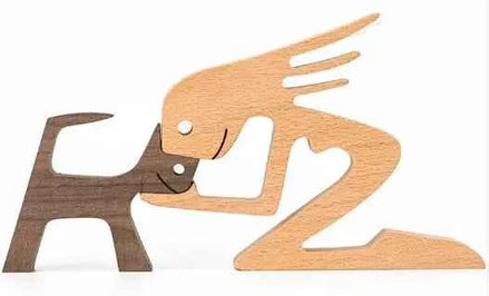 Wood Dog Sculpture – Handmade Wooden Figurine | Human & Dog Friendship Home Decor Gift for Pet Lovers
