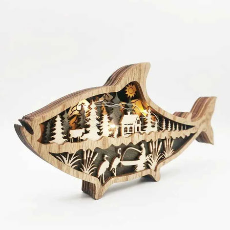 Wooden Fish Carving – Creative Ocean Art Desktop & Shelf Decor