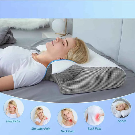 Orthopedic Memory Foam Cervical Pillow | Ergonomic Butterfly Neck Support Cushion for Pain Relief & Alignment