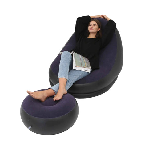 Thick Inflatable Lazy Sofa with Footstool – Comfortable Portable Lounge Chair for Indoor & Outdoor Relaxation | Air Couch with Ottoman