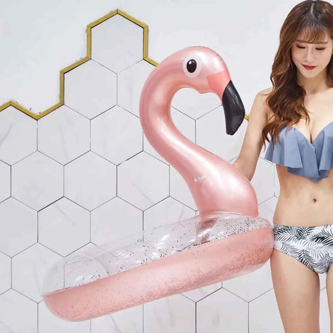 Flamingo Inflatable Swimming Ring – Large Pool Float for Adults & Kids | Sequin Pink PVC Pool Tube for Beach & Party Fun