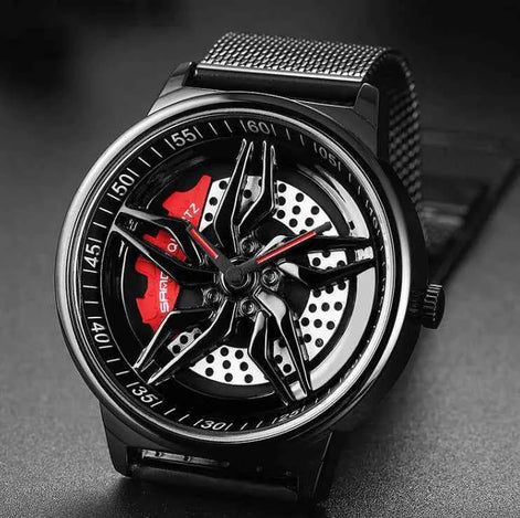 Men’s Waterproof Wheel Watch – Durable Stainless Steel Round Dial