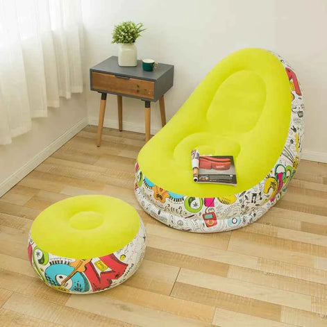 Thick Inflatable Lazy Sofa with Footstool – Comfortable Portable Lounge Chair for Indoor & Outdoor Relaxation | Air Couch with Ottoman