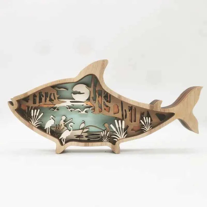 Wooden Fish Carving – Creative Ocean Art Desktop & Shelf Decor